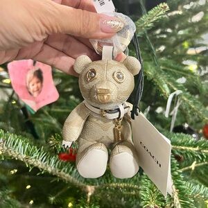 Coach Metallic Gold and Cream Bear Charm